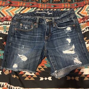 American Eagle Outfitters Blue Distressed Jean Shorts